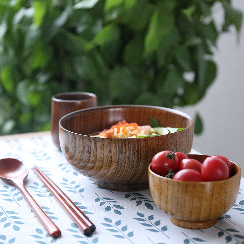 日式天然原木碗 宝宝专用餐具辅食碗米饭碗汤碗大面碗 木勺汤勺