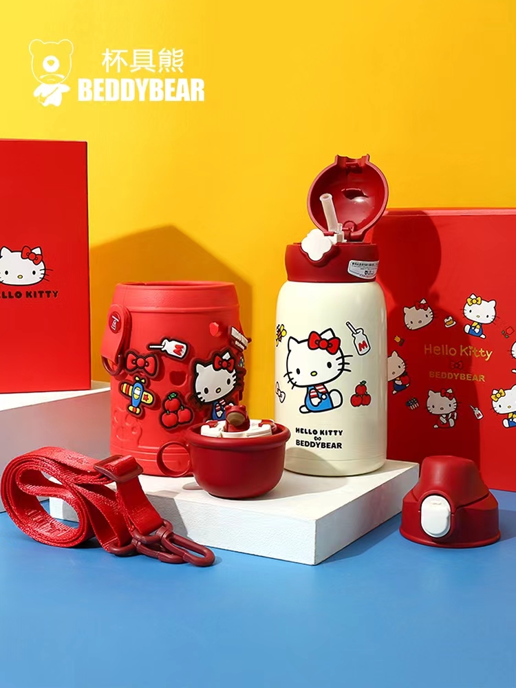 BEDDYBEAR杯具熊Hellokitty猫儿童保温杯带吸管学生宝宝专用水杯