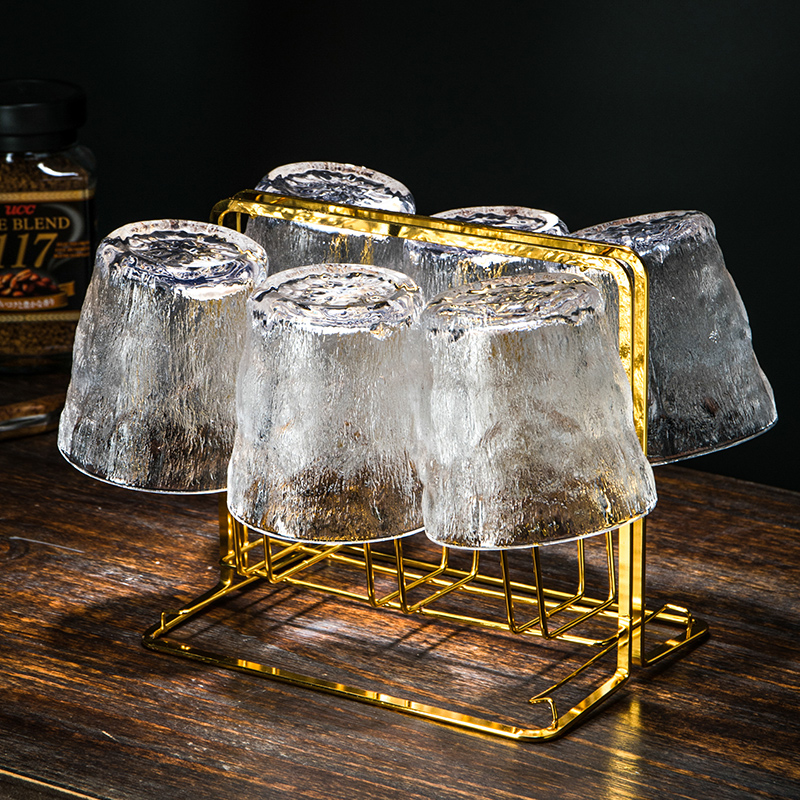 家用透明冰川杯玻璃杯子啤酒杯喝水杯威士忌杯洋酒杯泡茶杯6只装