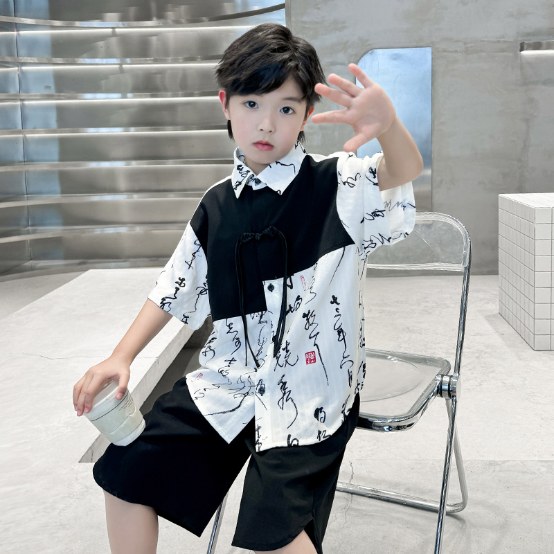 新中式男童汉服套装儿童国学服唐装夏季薄款汉服中国风小男孩古装