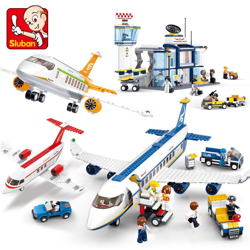 小鲁班拼装积木空中巴士飞机男孩益智玩具拼插模型小颗粒儿童6岁