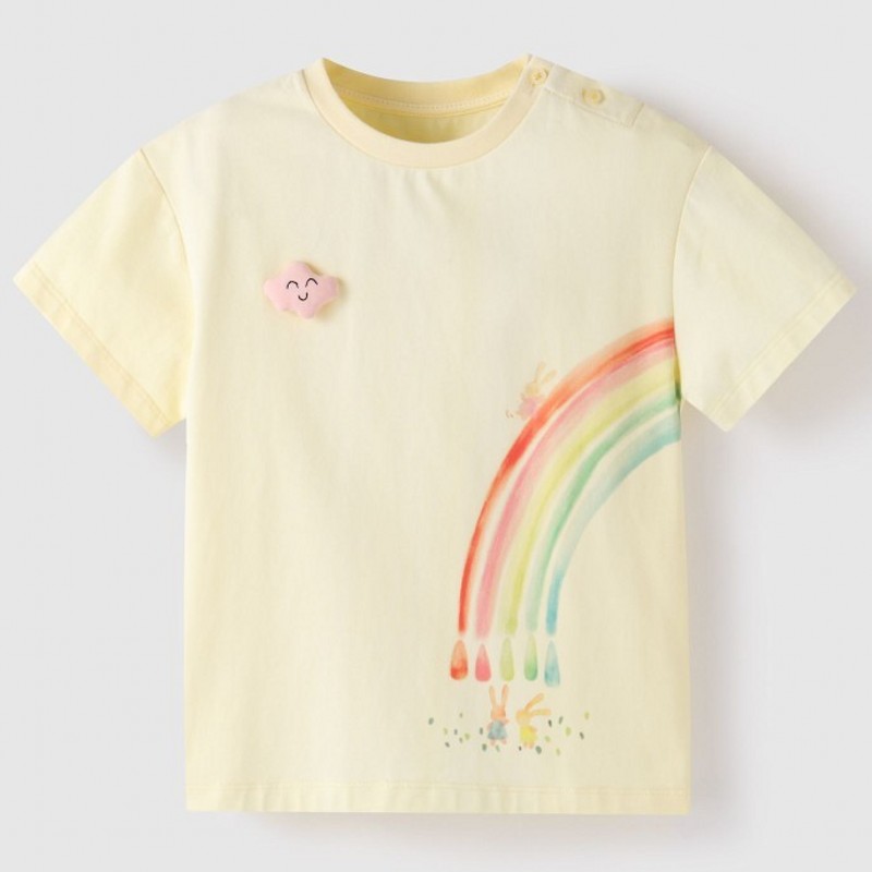 安奈儿童装夏季女小童短袖T恤女宝宝圆领可爱卡通印花打底衫