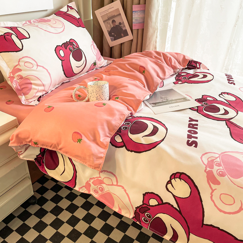 草莓熊学生宿舍单人三件套儿童床上四件套床单被套床品非全棉纯棉