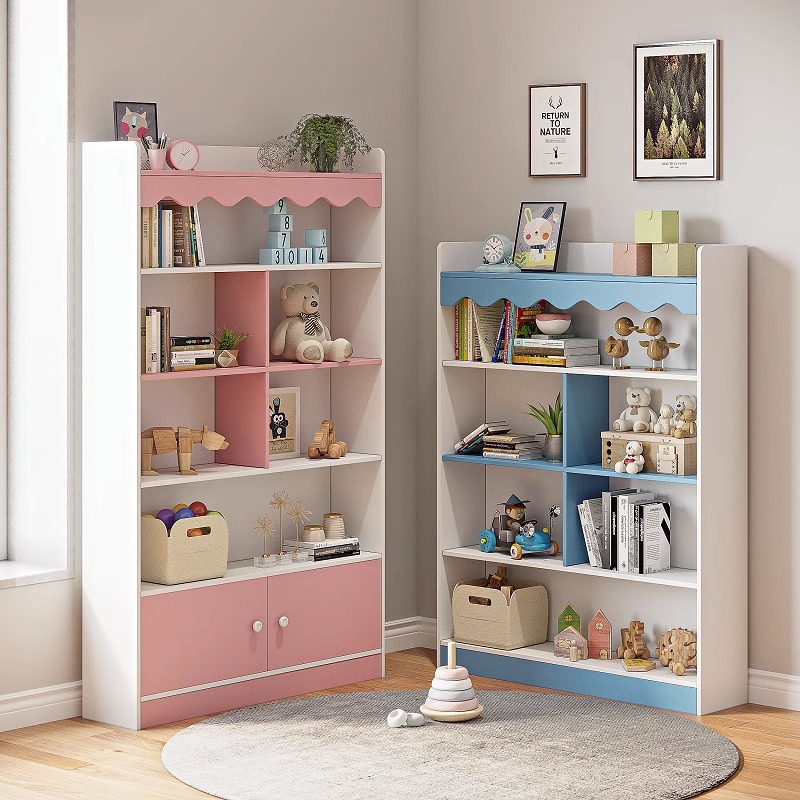 简易儿童书架靠墙落地置物架简约现代家用卧室学生书柜组合收纳架