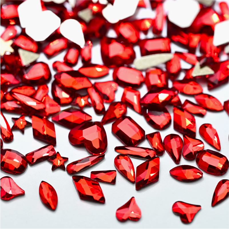 大红色平底异形美甲钻网红新年款超闪奢华指甲装饰水钻饰品