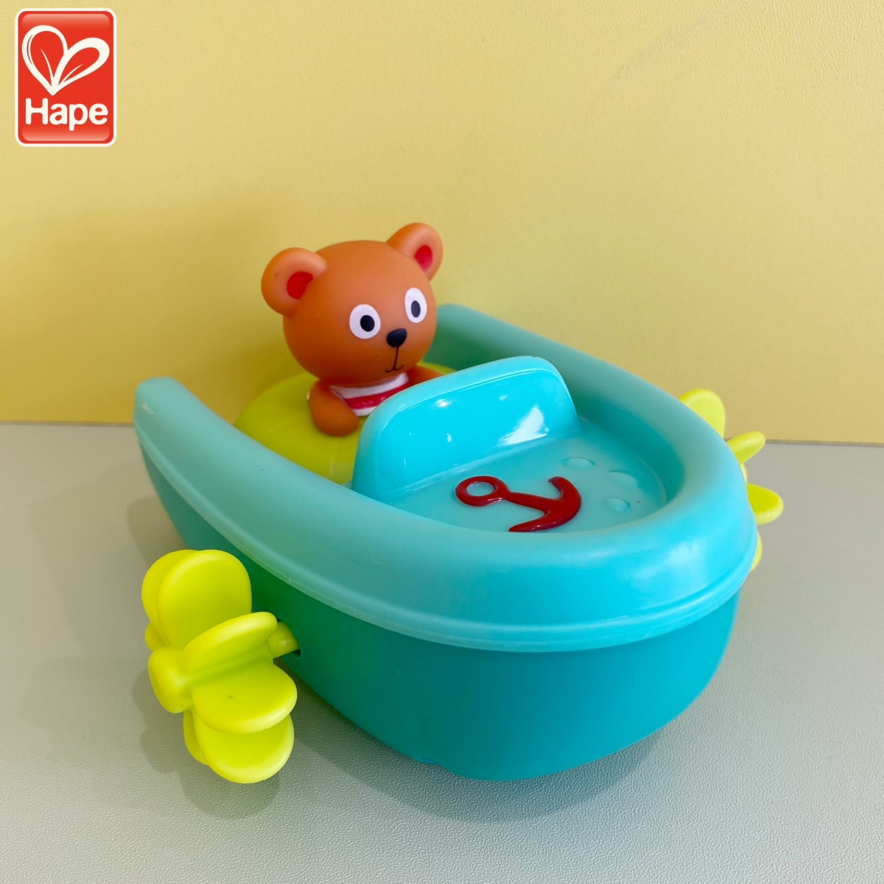 Hape泰迪熊滑水发条回力船划水船喷水婴幼儿沐浴宝宝洗澡戏水玩具