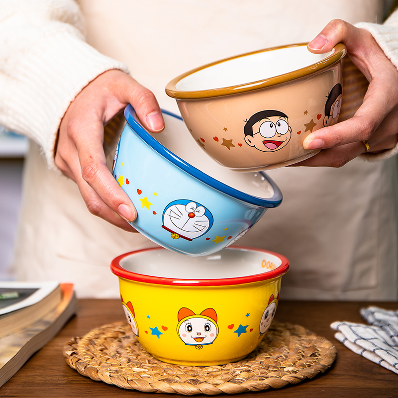 哆啦a梦碗家用宝宝儿童早餐碗2023新款蓝胖子卡通米饭碗陶瓷餐具
