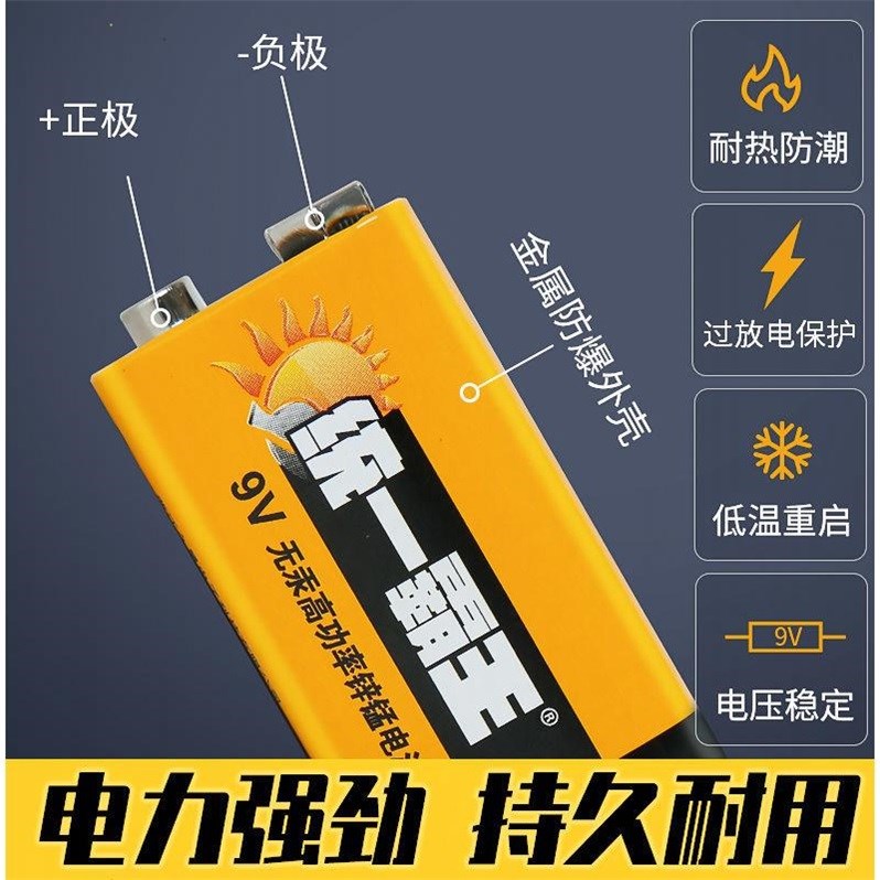 正品统一霸王9V电池碳性干电池万用表话筒烟感器遥控器6F229v电池