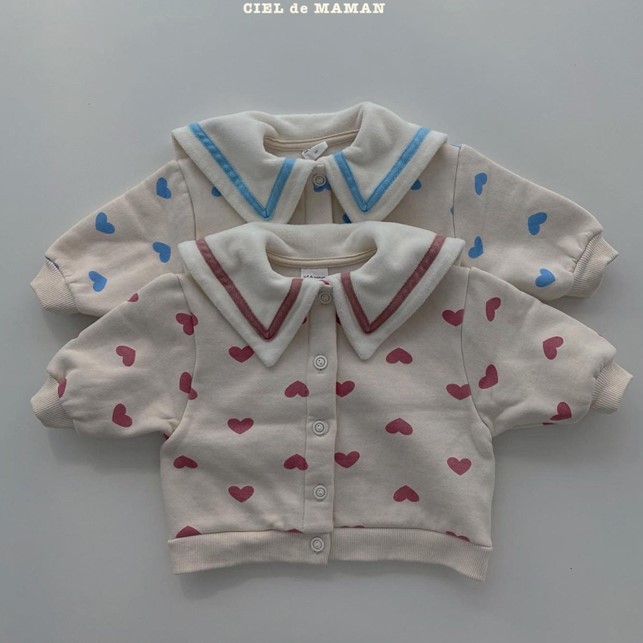 现货韩国进口婴儿冬装可爱加绒外套月龄周岁小宝宝爱心翻领上衣
