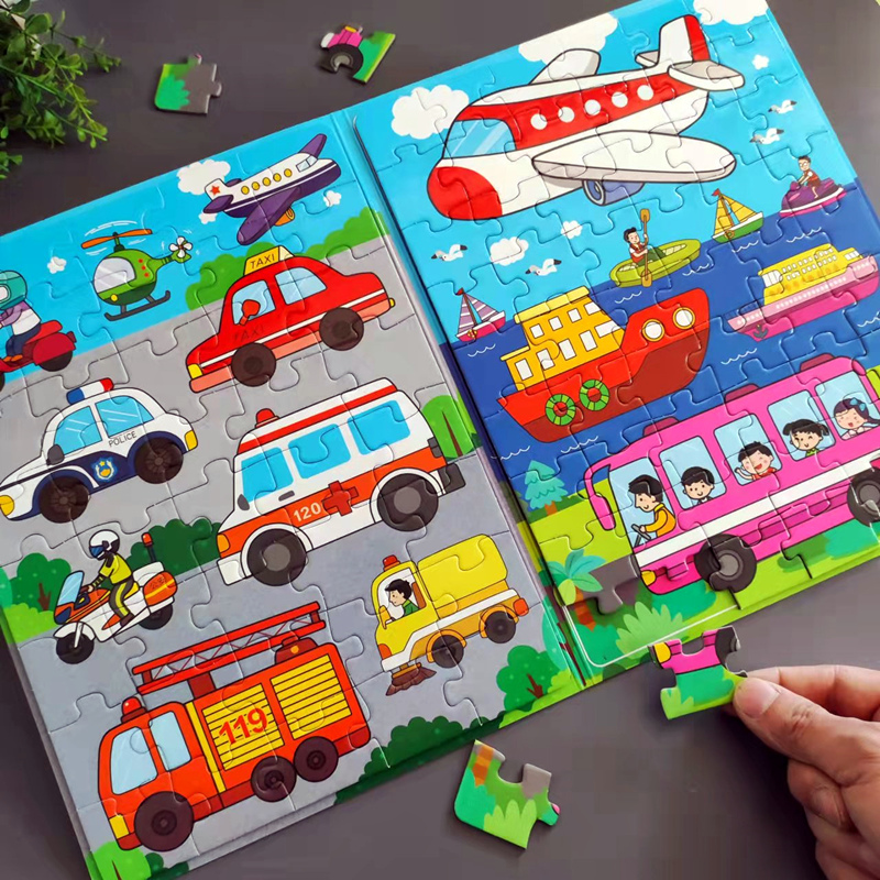 儿童磁力拼图3到6岁幼儿园宝宝汽车交通工具平图男孩益智玩具