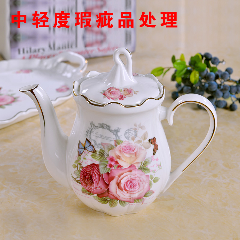 瑕疵品低价处理 描金景德镇陶瓷茶壶单壶泡茶家用欧式中号咖啡壶