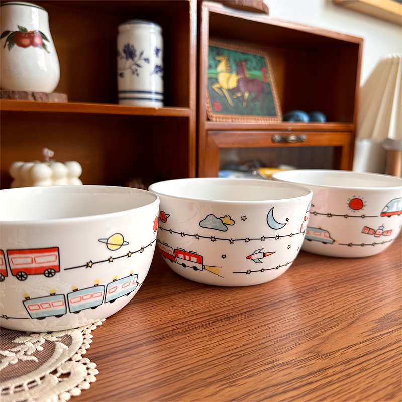 【2个装】小火车儿童卡通骨瓷小碗米饭碗面碗汤碗可爱陶瓷餐具