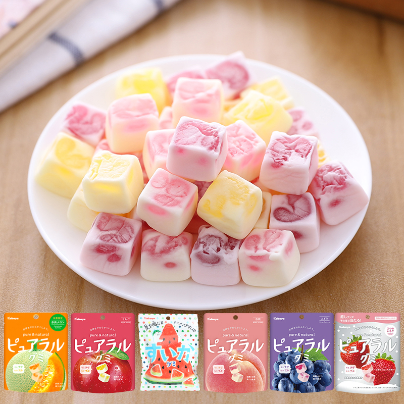 日本进口零食kabaya卡巴也软糖白桃葡萄味夹心水果果汁糖儿童糖果