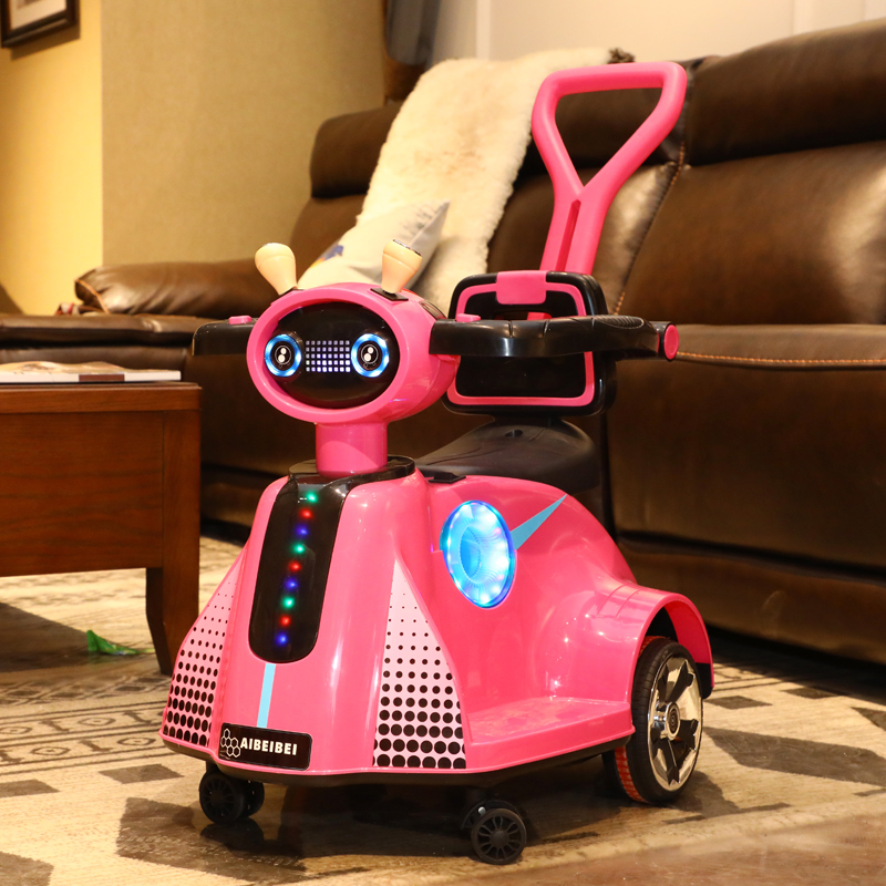 高档儿童电动车可坐人网红瓦力玩具车旋转宝宝手推遥车小孩飘逸转