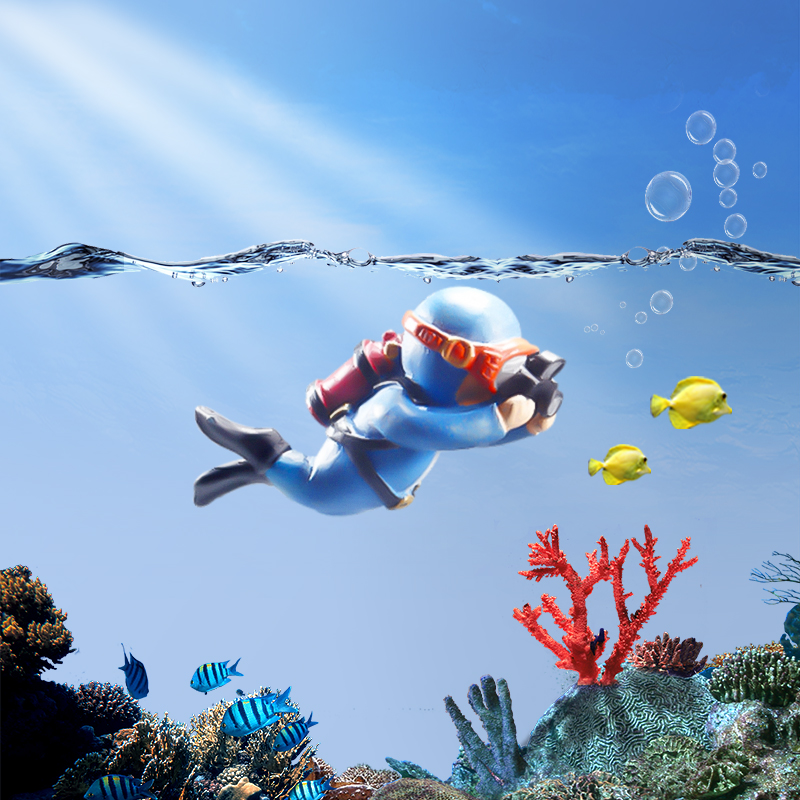 鱼缸潜水员蓝胖子造景小摆件套餐装饰海底世界漂浮全套观赏装饰品