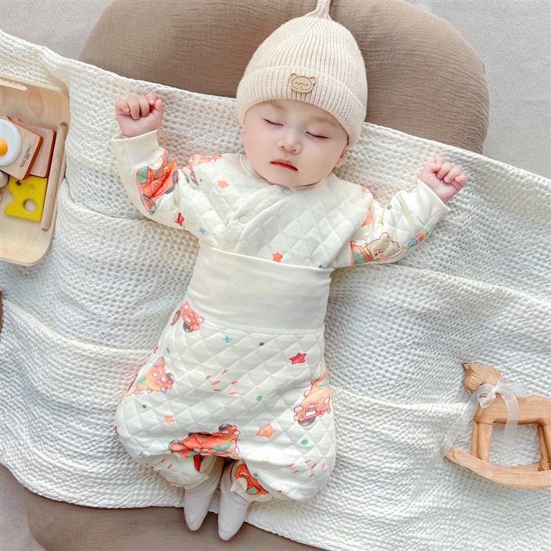 新品宝宝套装加厚保暖秋冬季新生儿夹棉内衣按扣裆婴儿高腰套装
