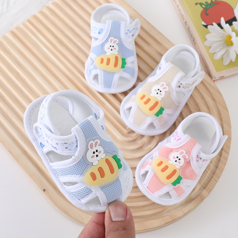 夏季0-1岁婴儿凉鞋男女宝宝3-6-9个月学步鞋防掉软底防滑透气布鞋