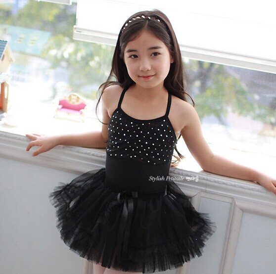 韩国进口儿童演出舞蹈蓬蓬黑纱裙女孩少儿练功跳舞芭蕾舞半身短裙