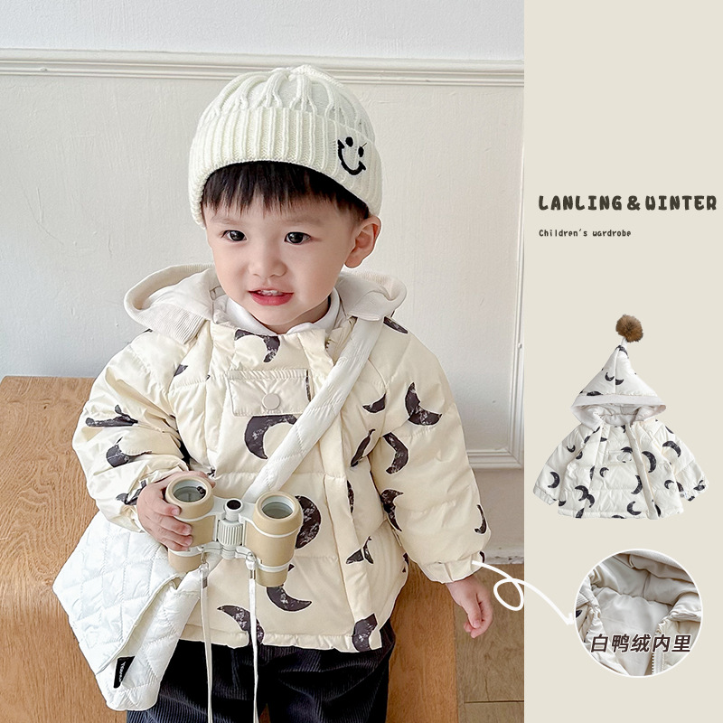 婴儿冬季羽绒服外套上衣冬装小童北欧风白鸭绒加厚保暖男宝宝衣服