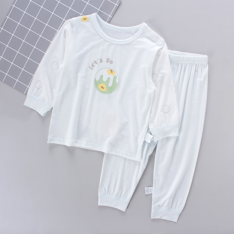 婴儿睡衣莫代尔夏季薄款分体6个月8宝宝长袖长裤空调服套装家居服
