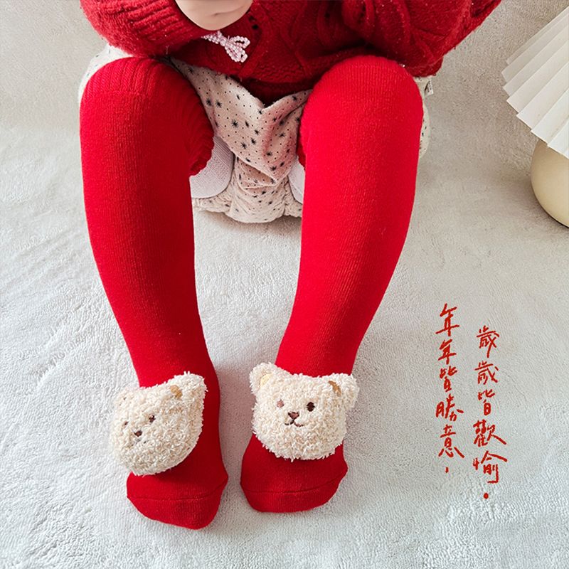 婴儿长筒袜男女宝宝高筒过膝袜周岁大红新年袜松口护腿袜
