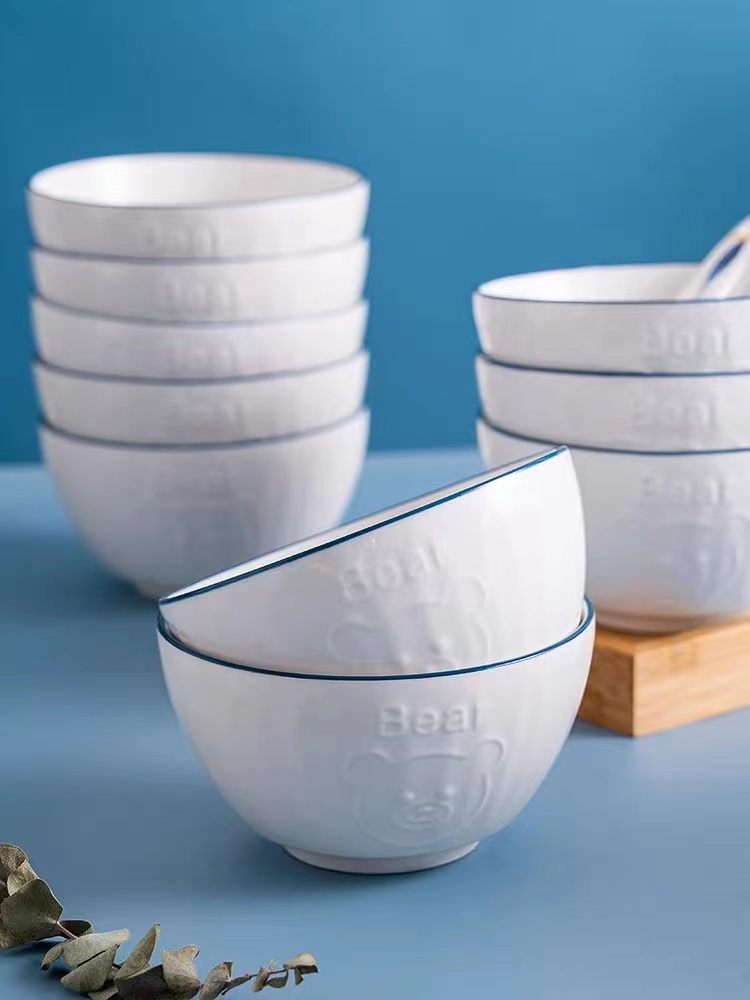 彼特熊家用陶瓷米饭碗卡通碗汤碗网红可爱碗早餐碗儿童碗创意餐具