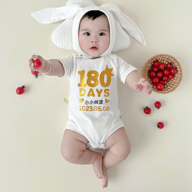 福贵儿定制宝宝开荤仪式衣服新生儿六个月婴儿衣服五拍照半岁纪念