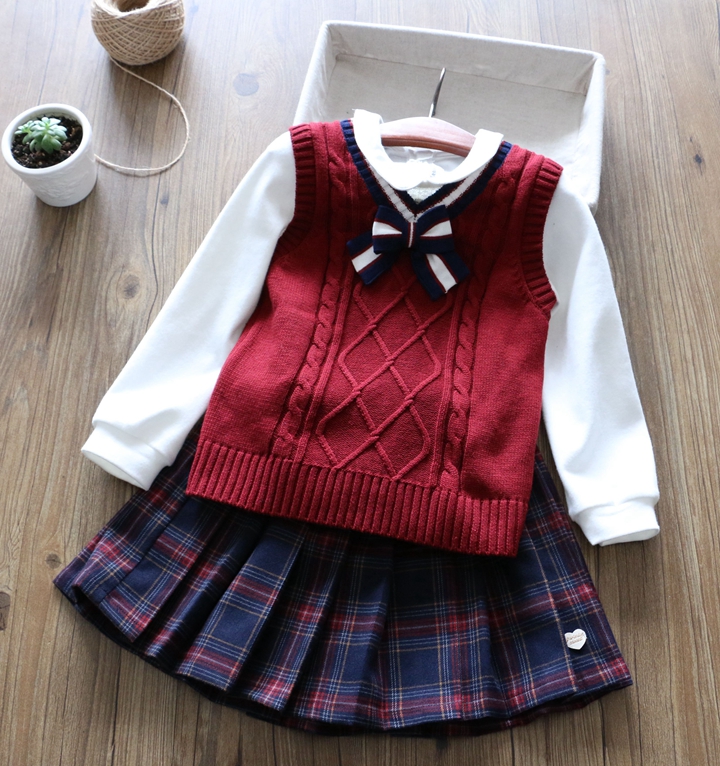 新品热卖  韩国女童梭织格子学院风百褶半身裙 裙子 精品校服班服