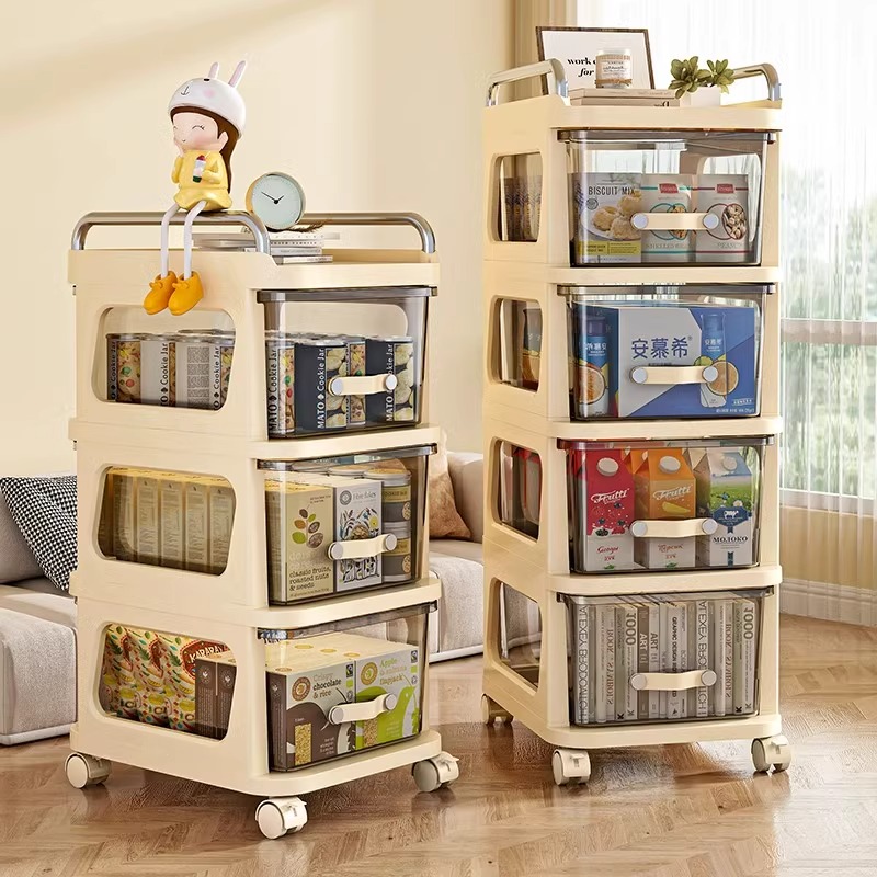 小推车零食置物架可移动婴儿用品收纳柜宝宝玩具多层抽屉式储物柜