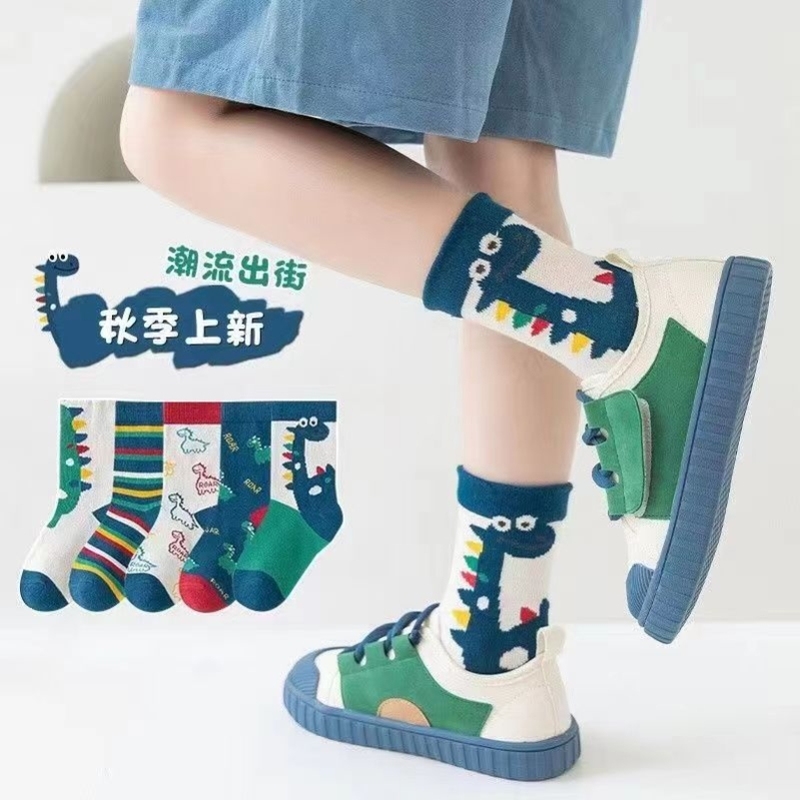 新款儿童袜子春夏宝宝袜子儿童运动恐龙潮袜中筒大童棉袜厂家新款