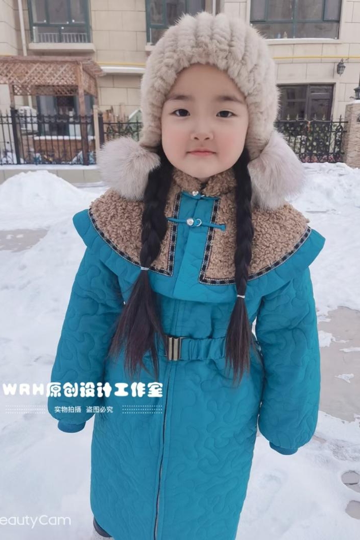 SUUNAI.WRH蒙古童装中长款加厚儿童纯色冬季外套大衣保暖女宝民族
