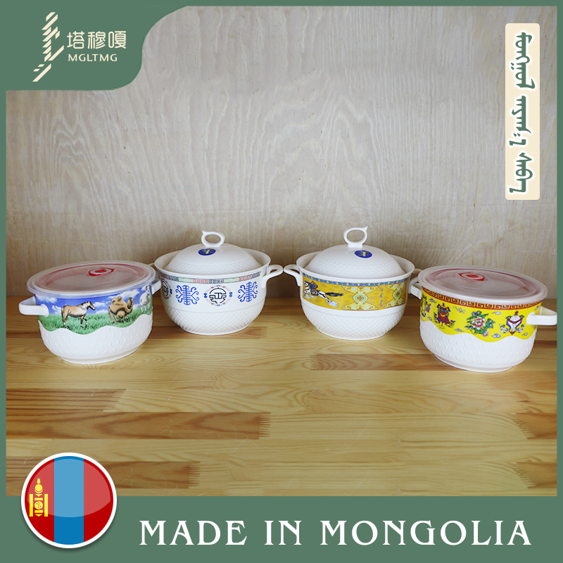蒙古汤碗特色陶瓷带盖糖罐茶叶罐泡面碗套碗草原礼物蒙古餐具汤锅