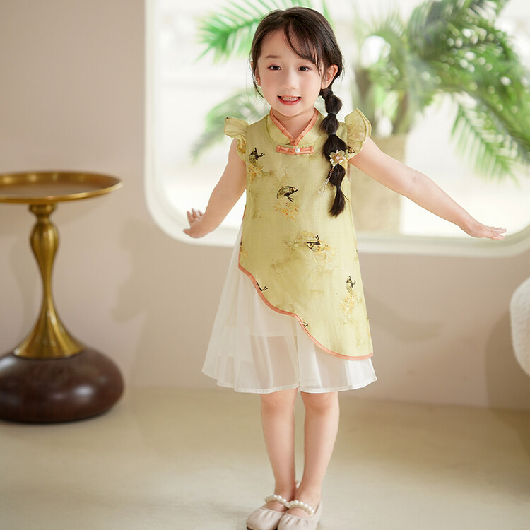 旗袍新中式汉服儿童夏装新款女童中国风唐装女孩国学演出服古装款