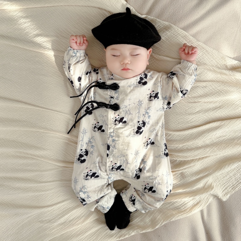 男宝宝婴儿衣服春装中国风洋气婴幼儿外出满月百天超萌可爱连体衣
