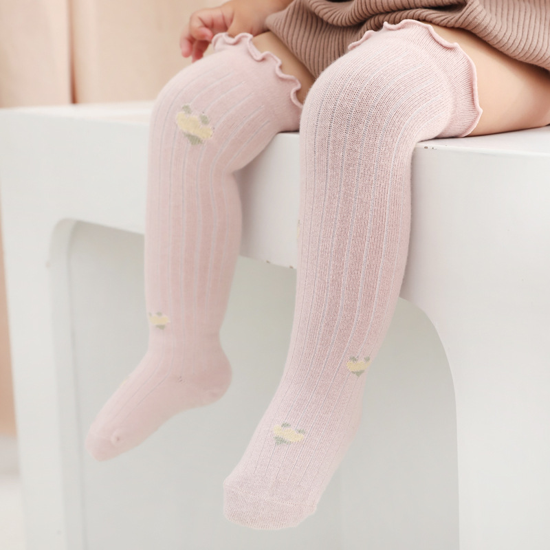 新款儿童长筒袜女童袜子松口堆堆木耳边宝宝婴儿过膝袜子长筒