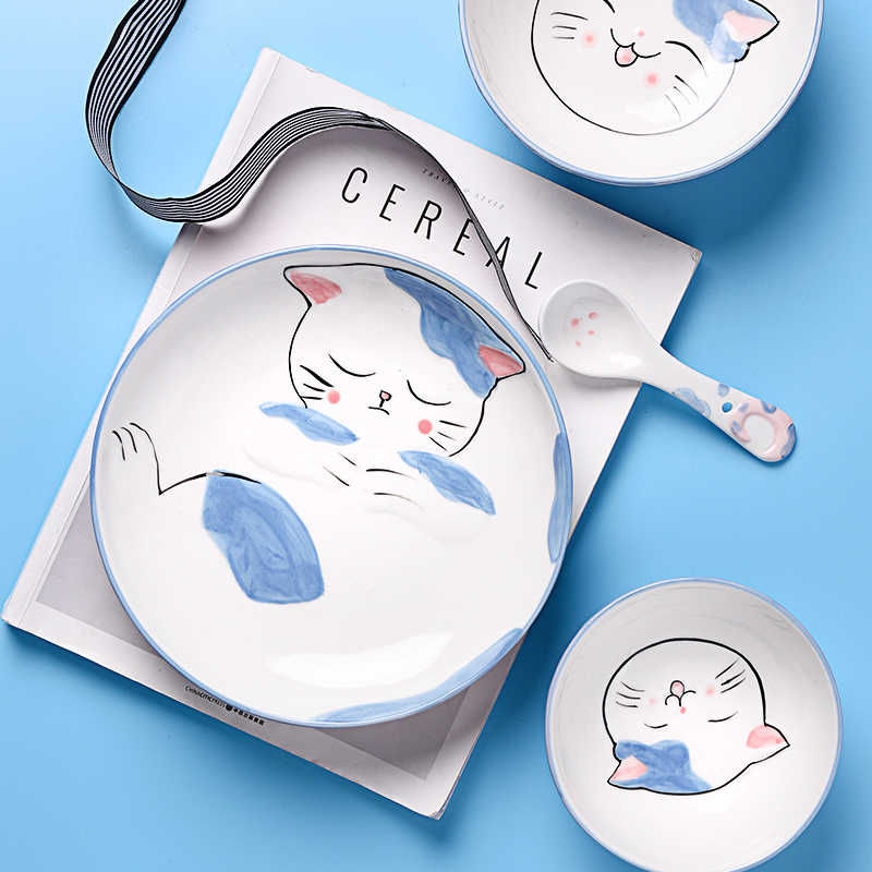 创意儿童卡通陶瓷碗可爱动物早餐餐具套装家用宝宝吃饭米饭碗汤碗