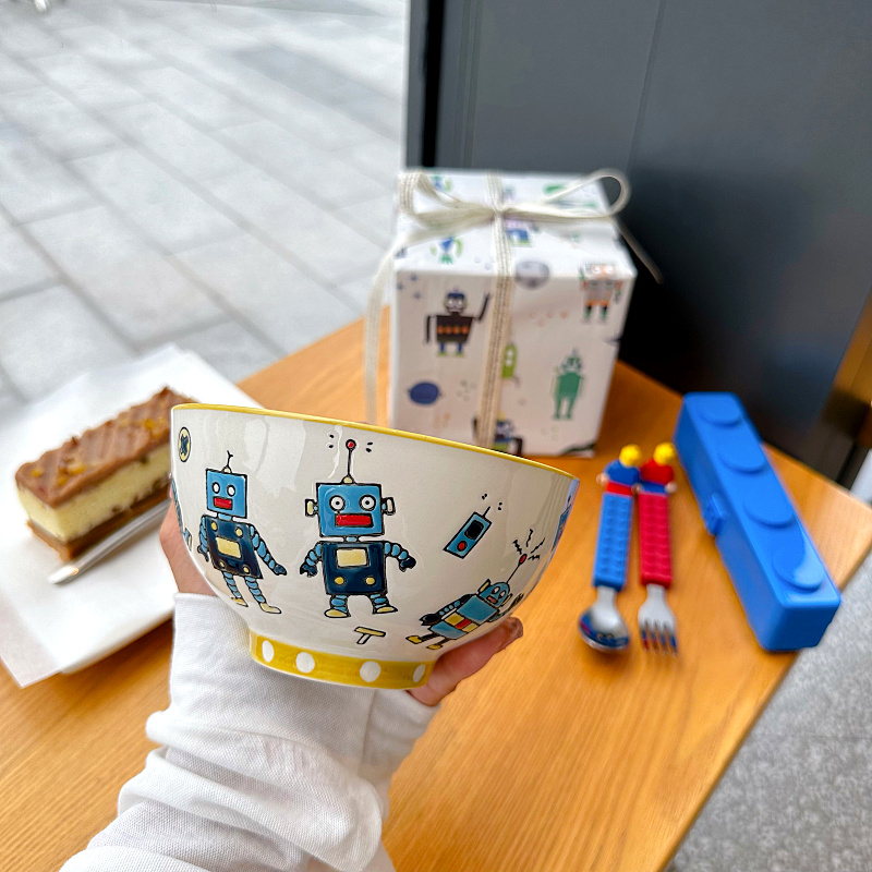 设计师立体浮雕机器人米饭碗家用高颜值儿童礼物早餐米饭碗5英寸