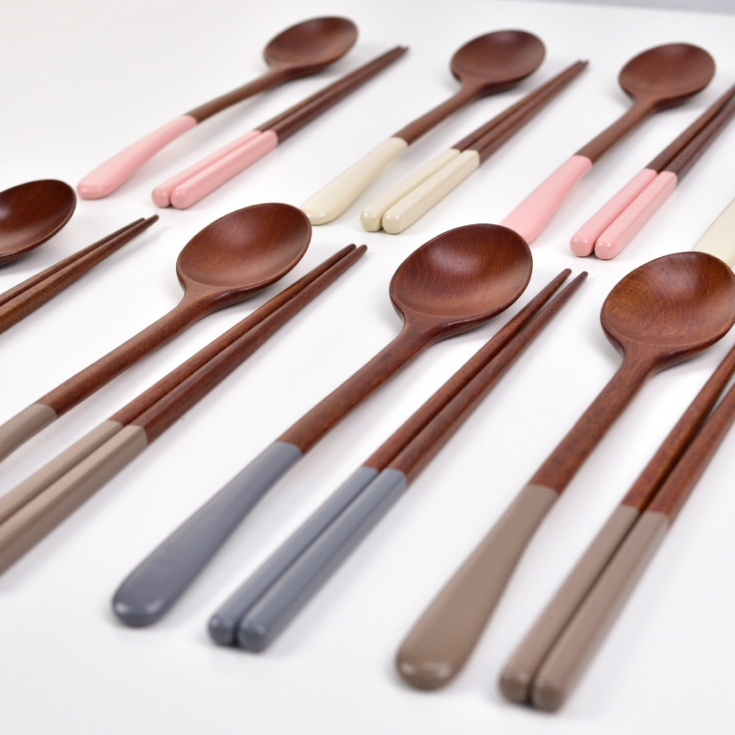 韩国进口剧综艺剧同款天然漆彩色马卡龙可爱实木质日式勺筷子餐具