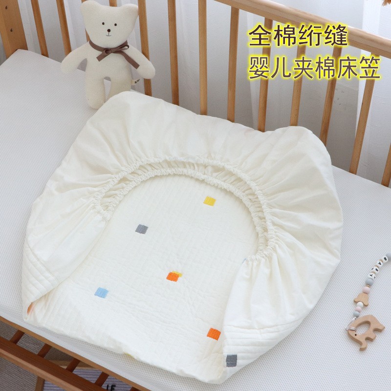 纯棉绗缝夹棉婴儿床笠宝宝拼接床床单儿童加厚床单床罩套