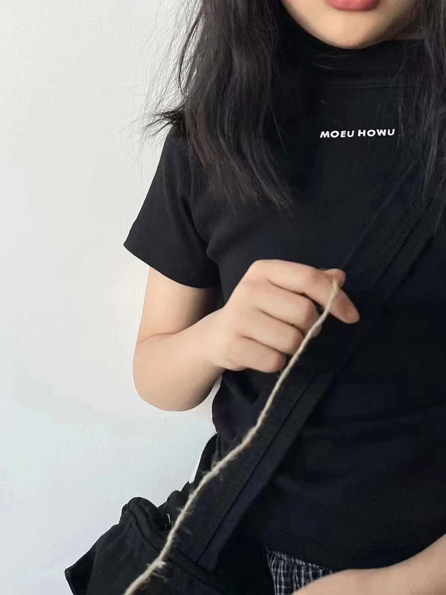 波拉韩国童装女童短袖T恤2023春装儿童修身t中大童炸街上衣打底衫