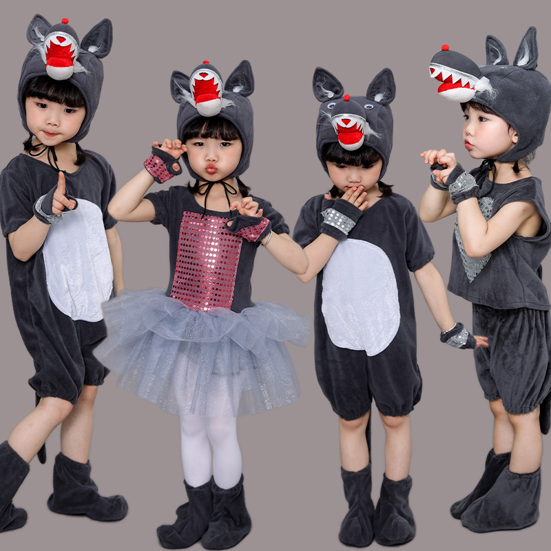 新元旦儿童大灰狼演出服幼儿园表演服装小红帽狼小羊兔子动物舞蹈