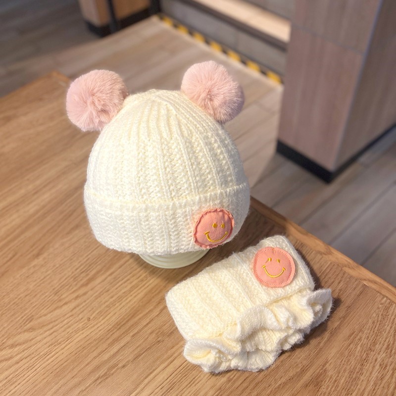 婴儿帽子围巾两件套秋冬季婴幼儿童针织毛线帽女宝宝护耳可爱保暖