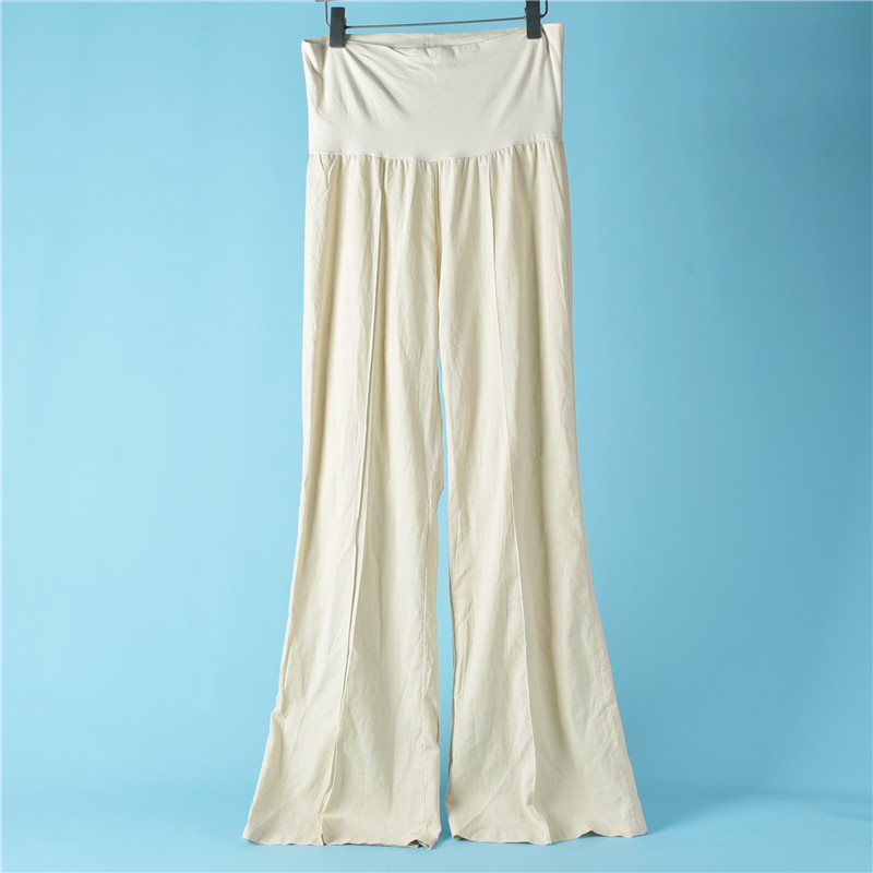 纯色棉麻孕妇裤8.9L70495高腰托腹裤子夏季透气舒适喇叭休闲长裤
