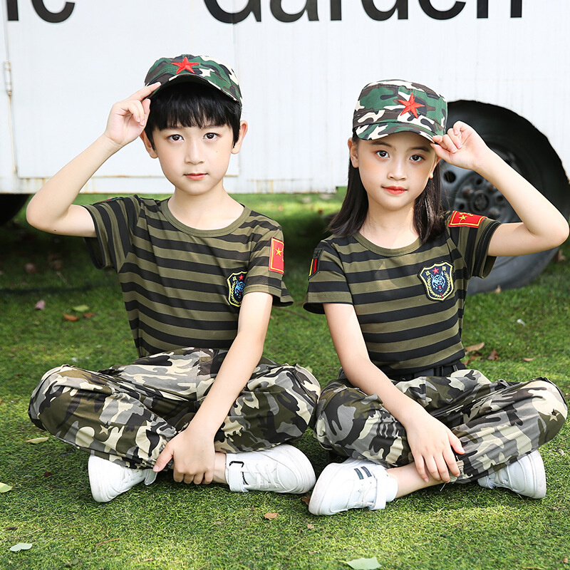 新款高货儿童迷彩套装特种兵男女童军训迷彩服表演服夏装夏令营军