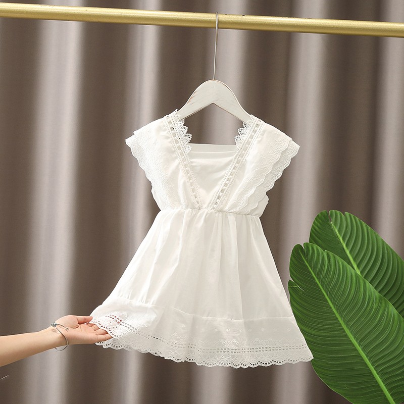 女童夏装白色连衣裙2023新款夏季小清新宝宝洋气薄款背心公主裙子