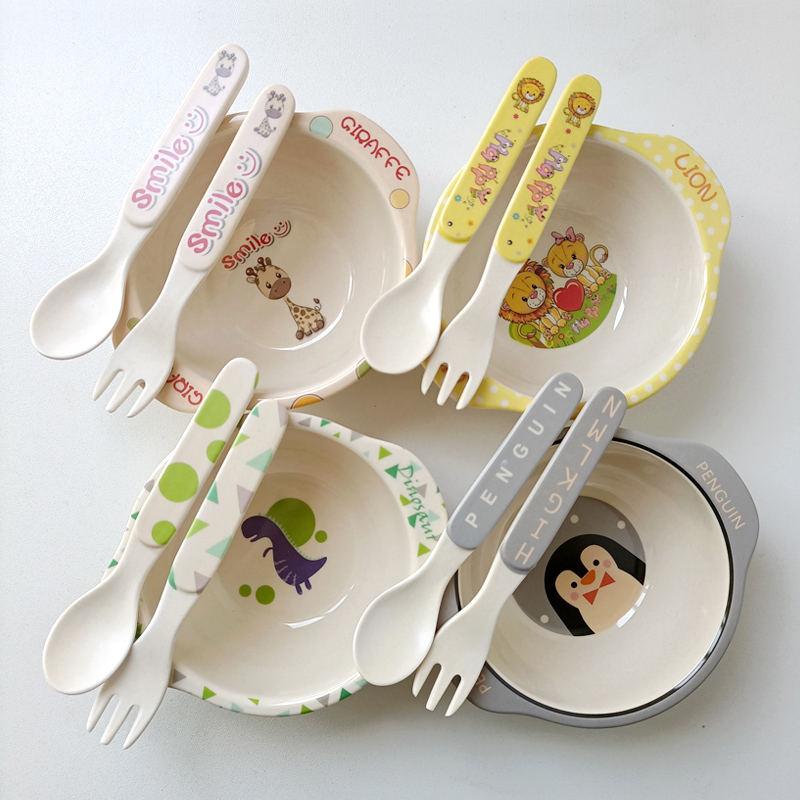 竹纤维婴儿童宝宝碗卡通创意家用可爱小孩吃饭零食辅食餐具叉勺子