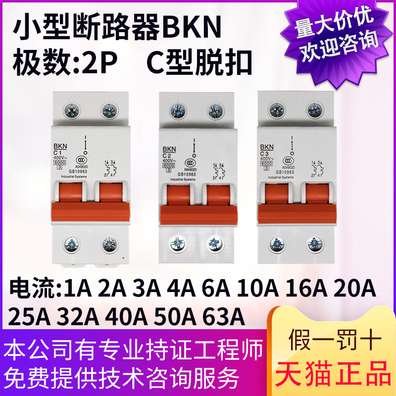 原装小型断路器BKN C型2P两相空开 (1 2 3 4 6 10 16 20 25 63) A