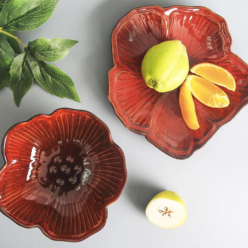玉泉异型浮雕陶瓷色拉碗水果碗盘面碗 韩式创意田园风碗盘家用6寸