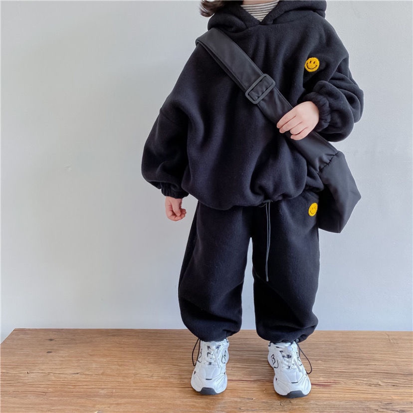 儿童运动套装男童2022新款冬季帅气加绒两件套韩系卫衣女童装外套