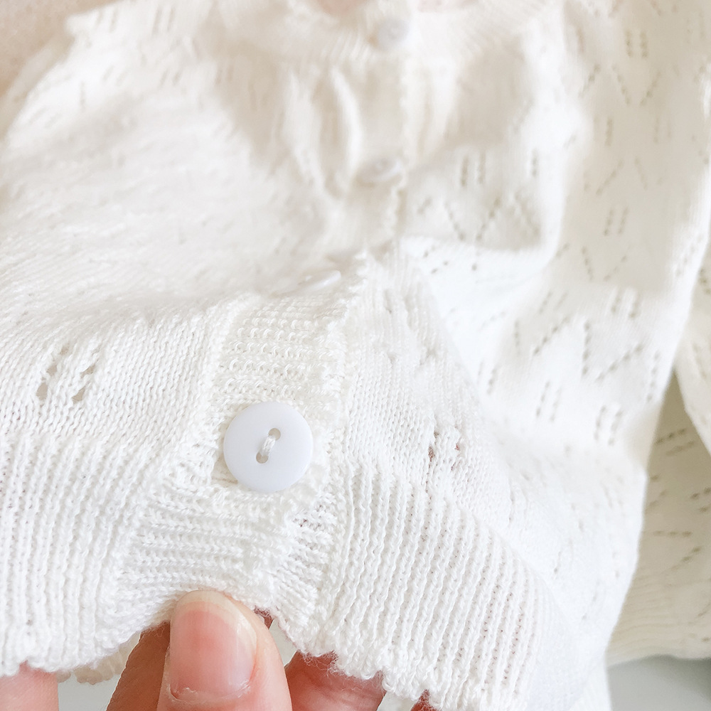 婴儿外套春夏薄纯棉女童针织衫1岁外穿宝宝空调衫2防晒服镂空开衫
